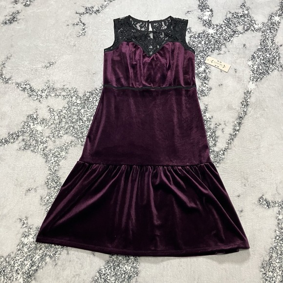 Nanette Lepore Dresses & Skirts - Nanette‎ Lepore Velvet Lace Dress Womens Size 8 Plum Very Black Sleeveless NWT